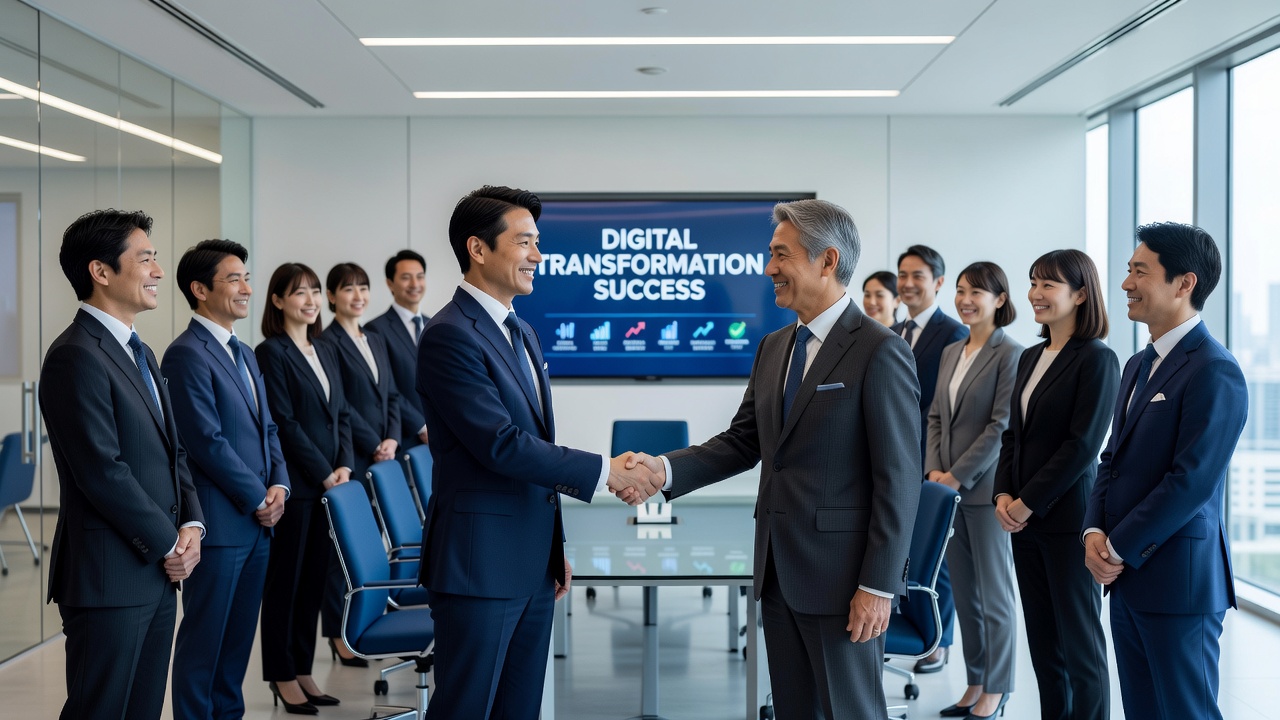 デジタル変革のパートナーシップを表す握手